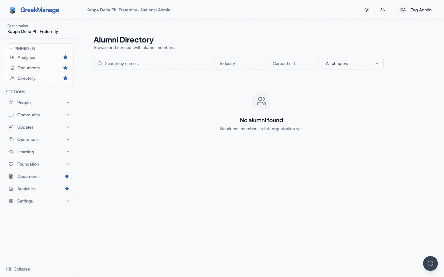 Alumni privacy form with field-by-field visibility selectors per audience.
