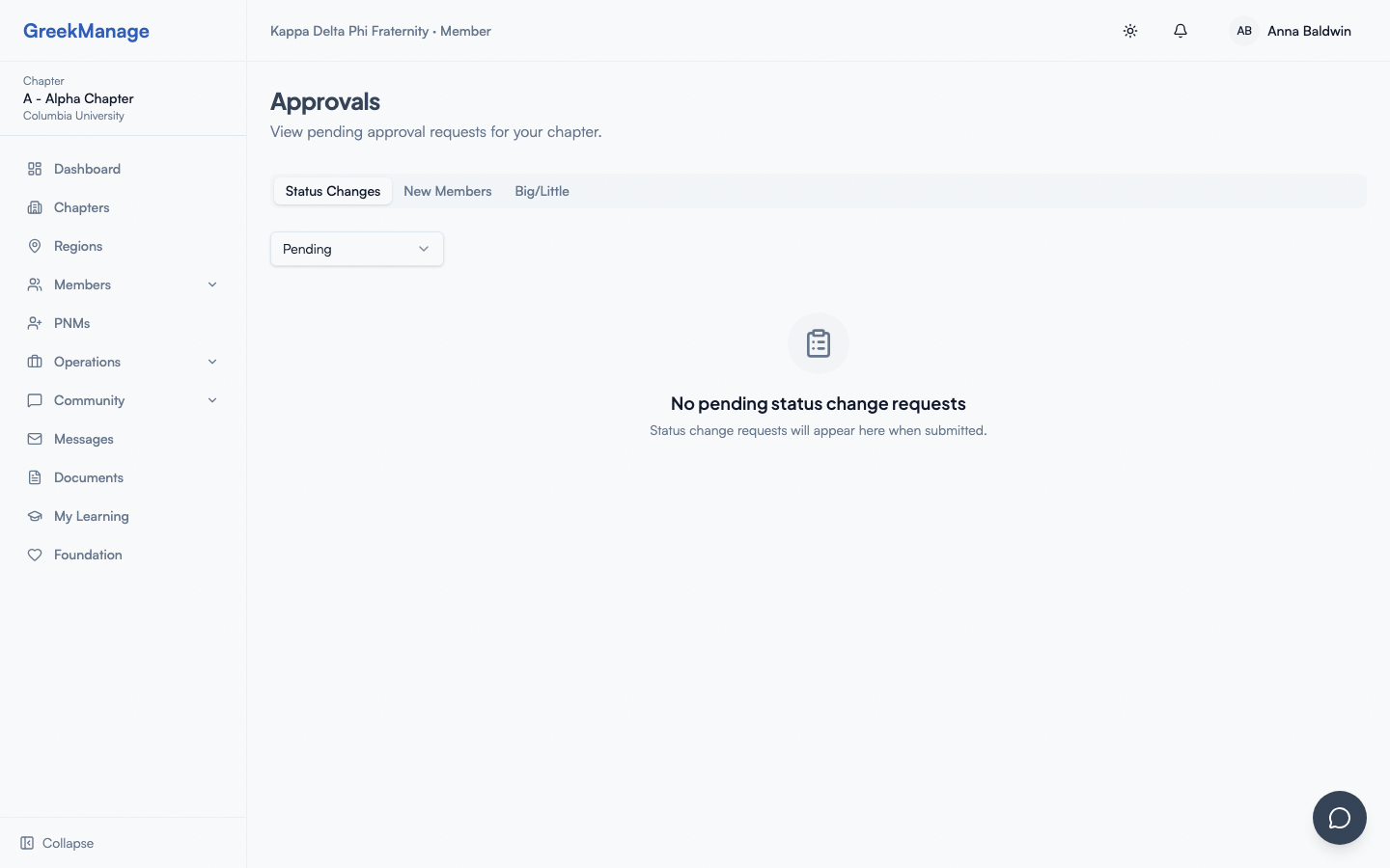 The chapter approvals queue.