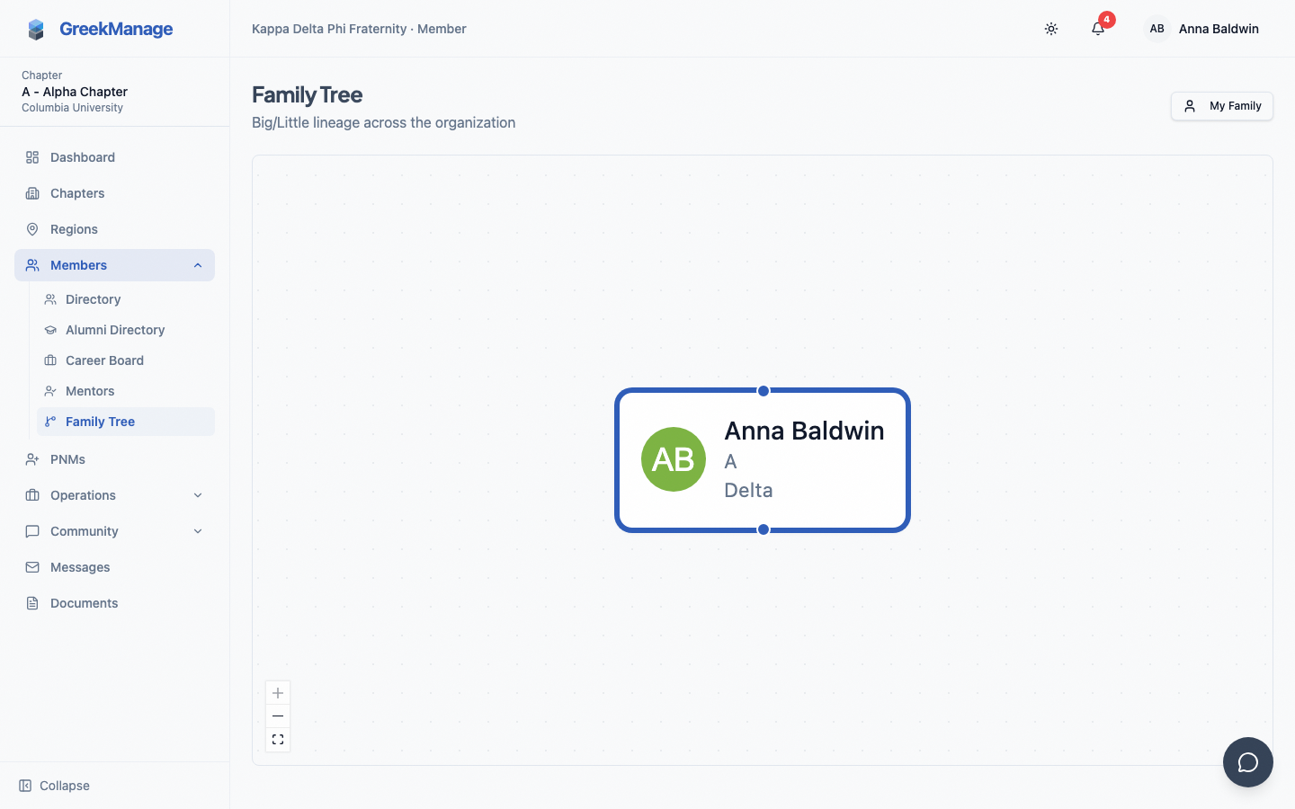 Family tree page with the Propose Big dialog open and a member typeahead.