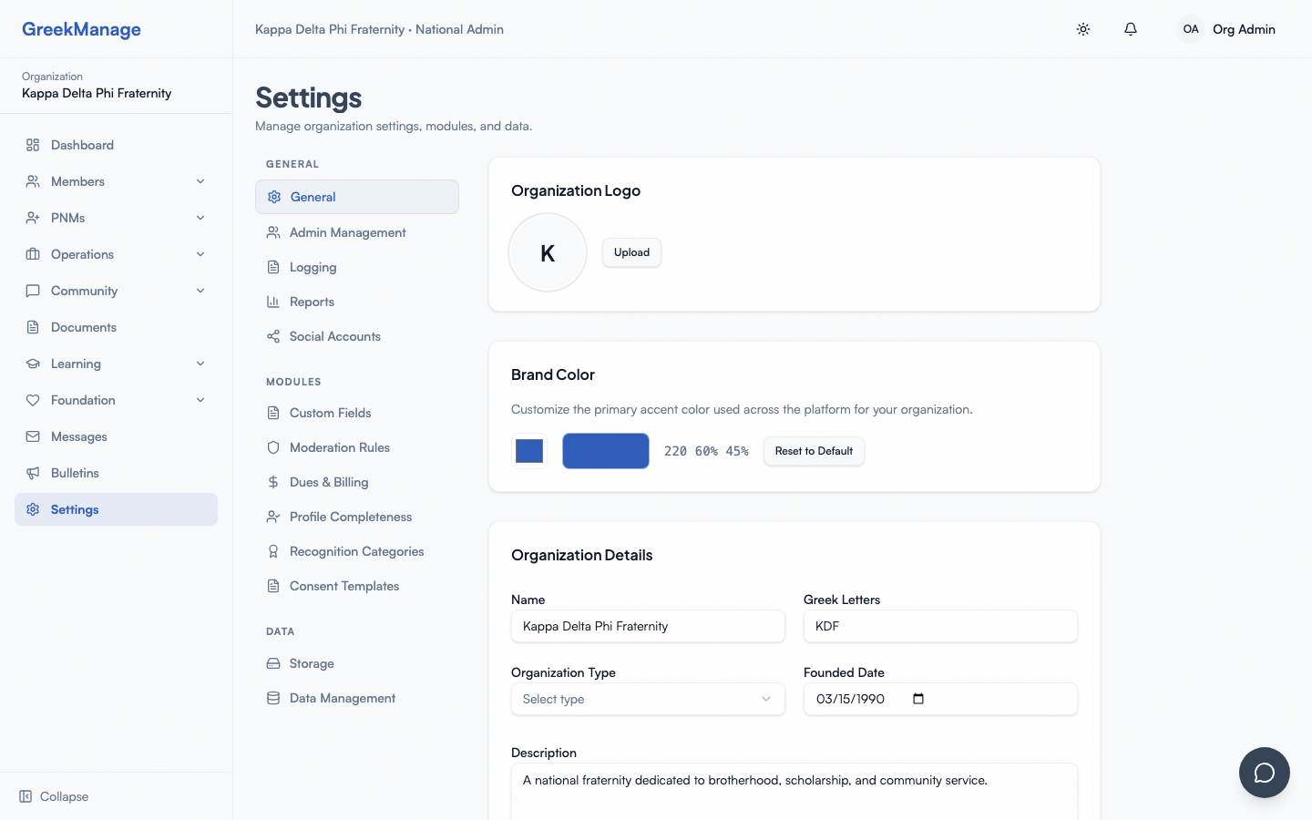 The org branding settings.