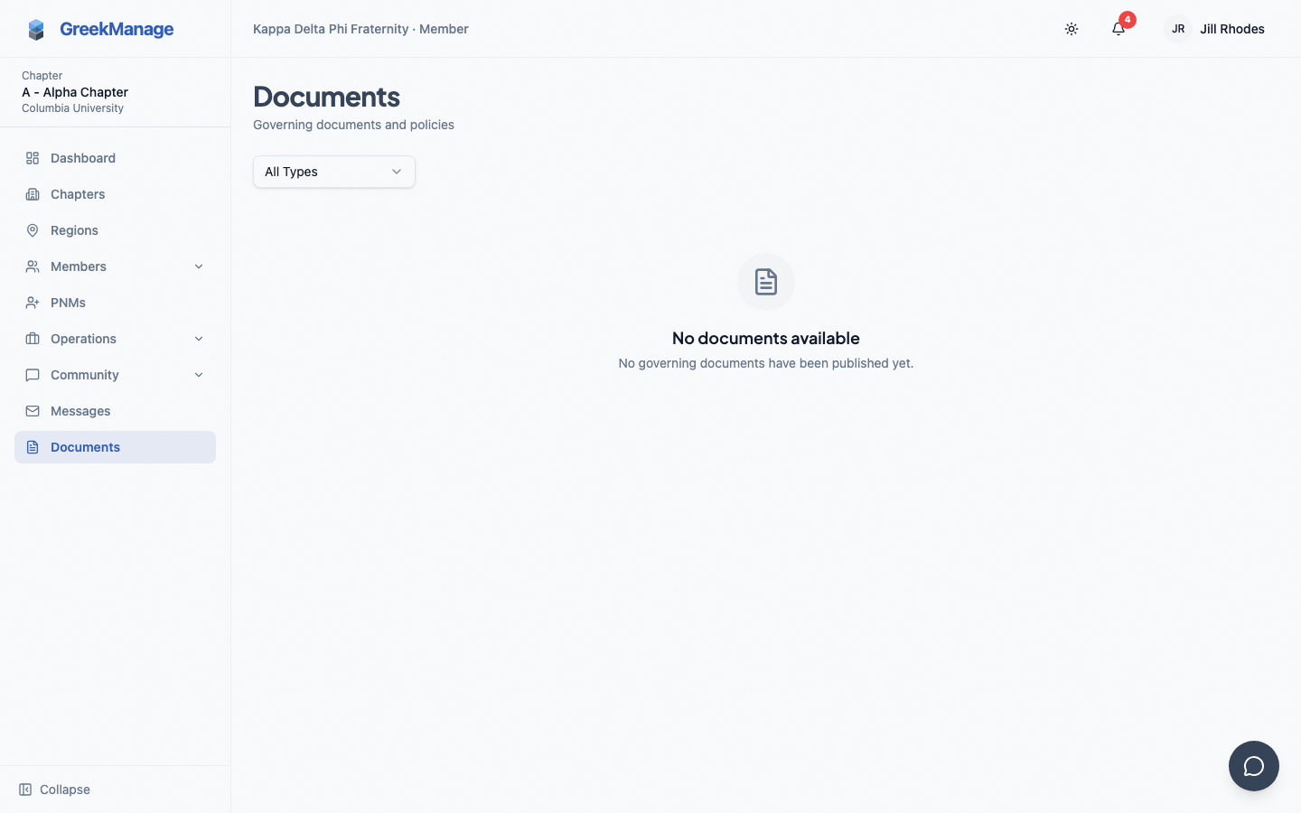 Documents library with the type filter selected and version badges on each row.