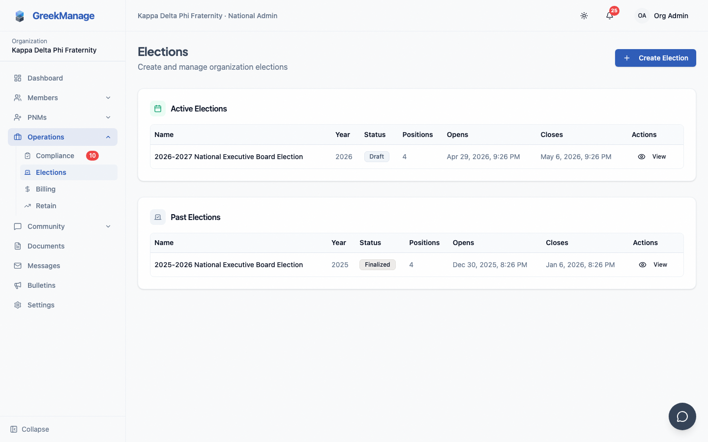 Live results dashboard with vote counters updating in real time.