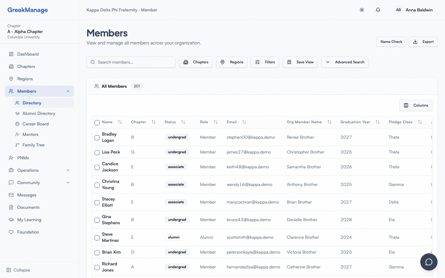 The chapter member directory.