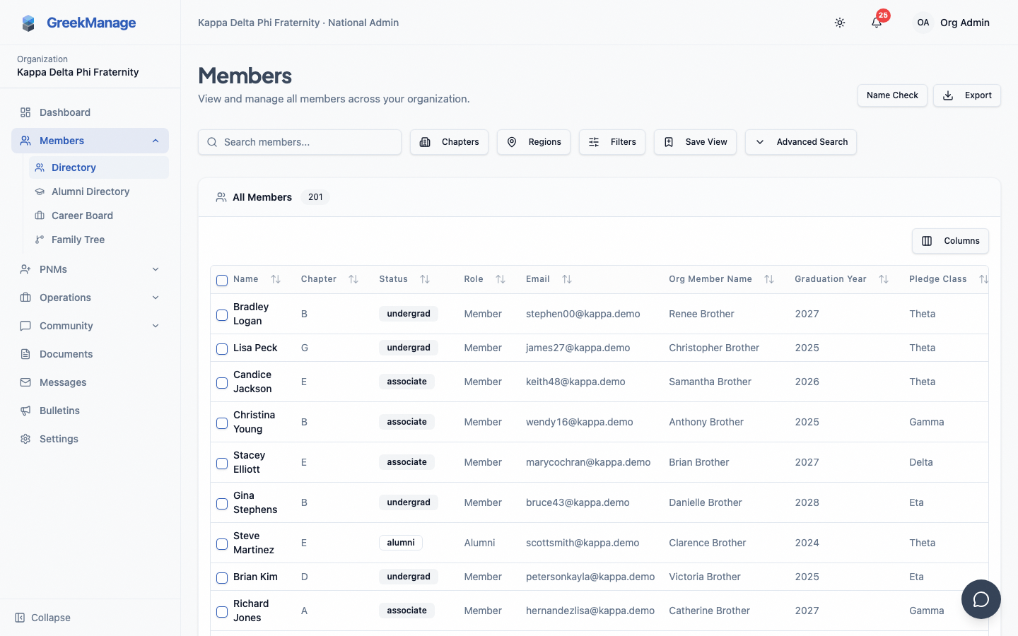 Member detail header with the member's name, primary email, and section navigation.