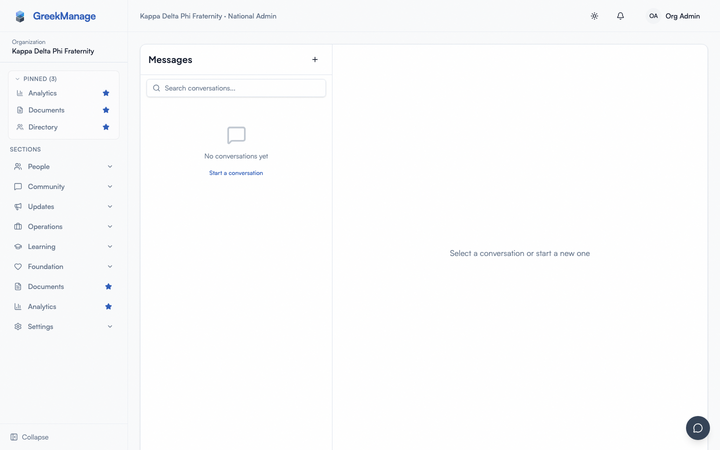 Messages page showing the conversation list, an active thread, the composer, and a typing indicator