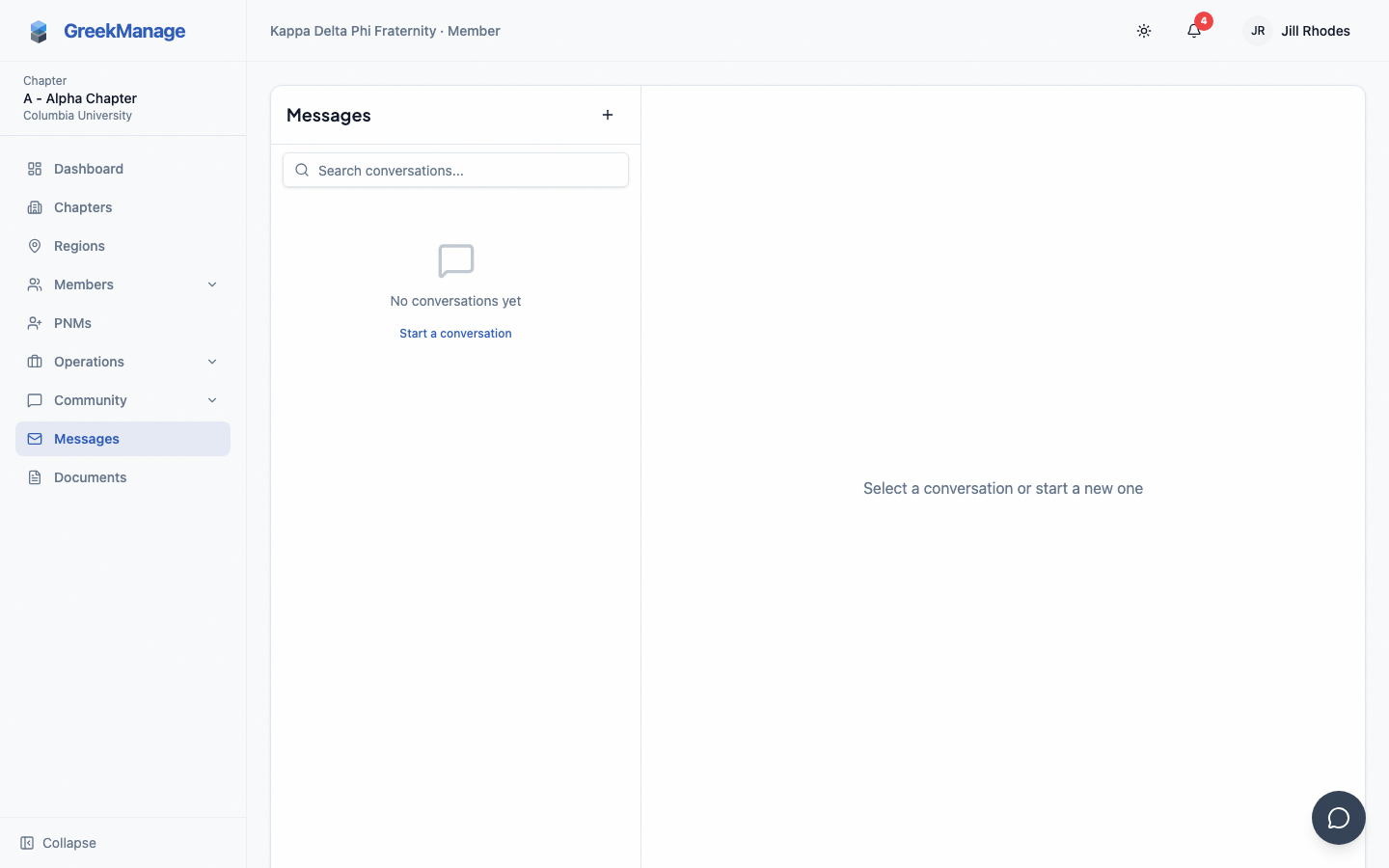 Inbox showing direct messages and group chats with last preview.