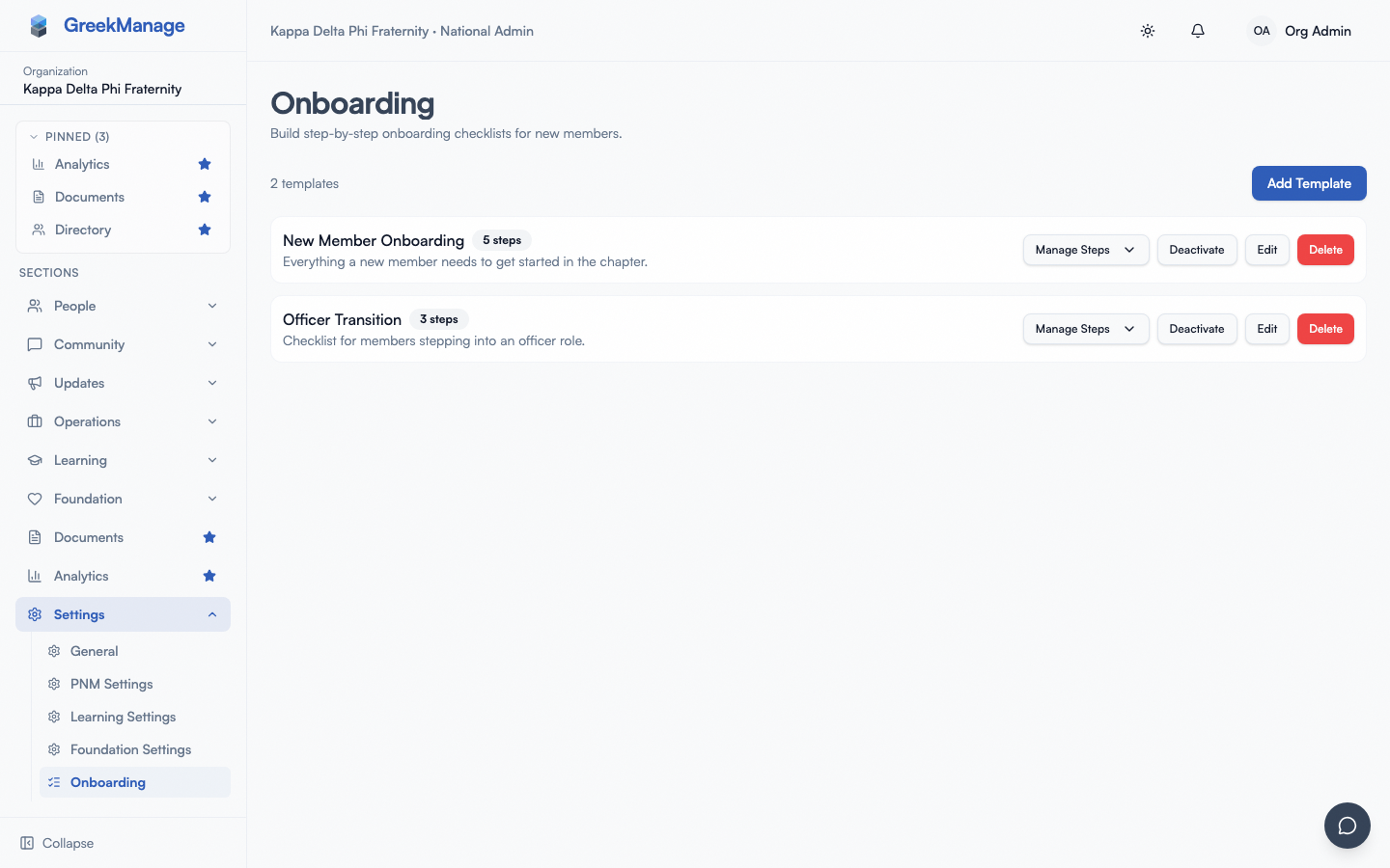 The Onboarding template authoring page.