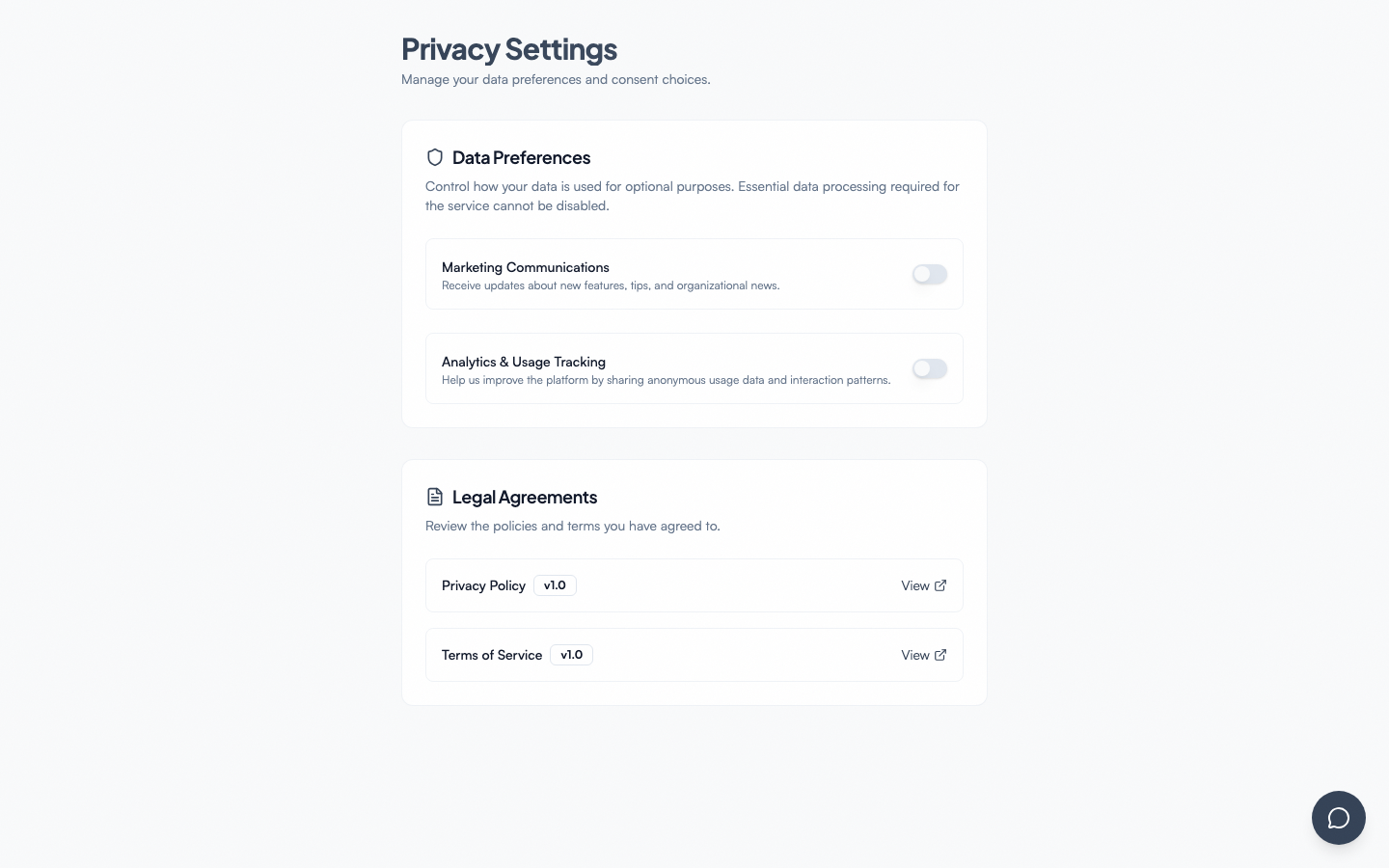 The privacy settings screen.