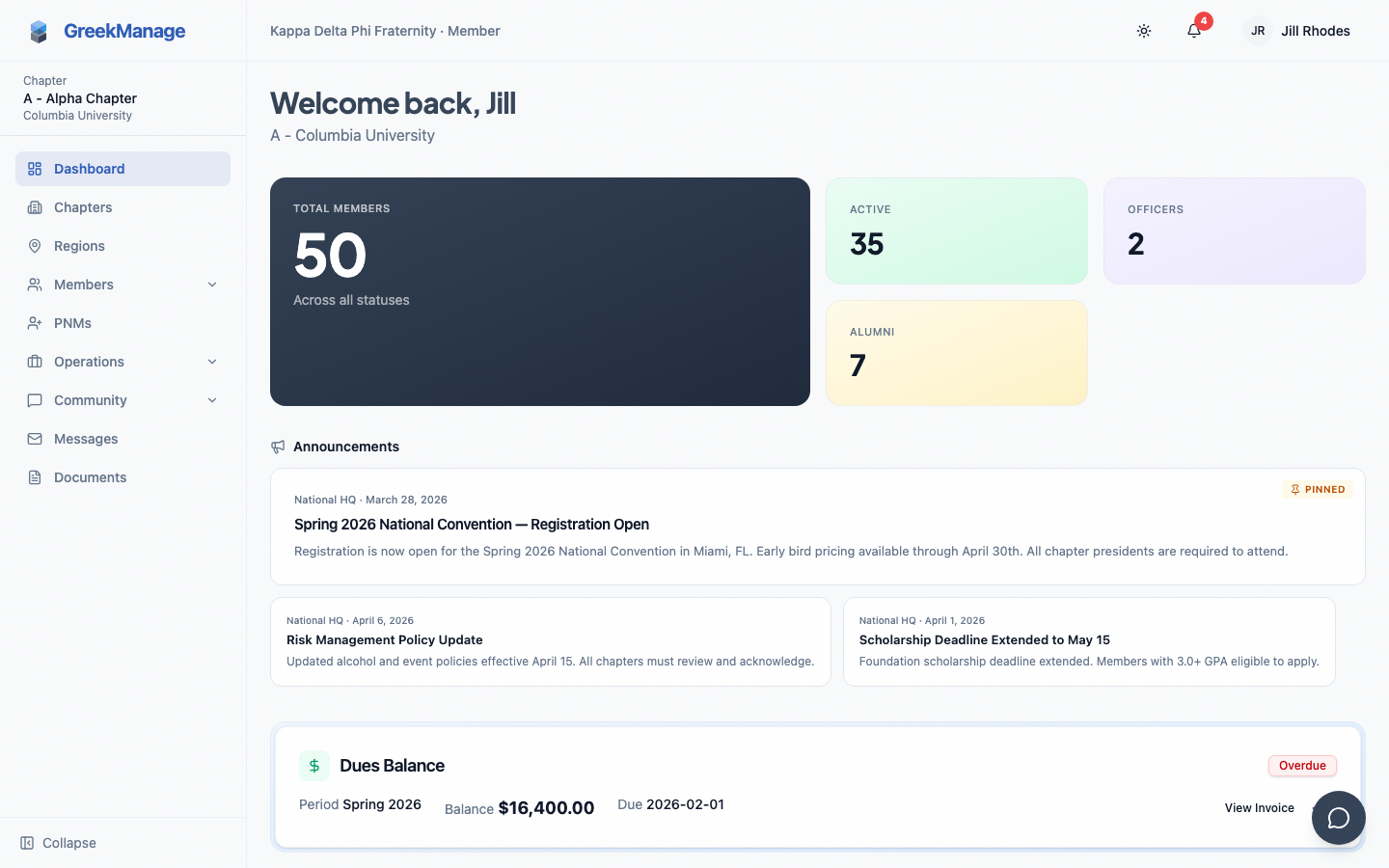 The member profile screen.