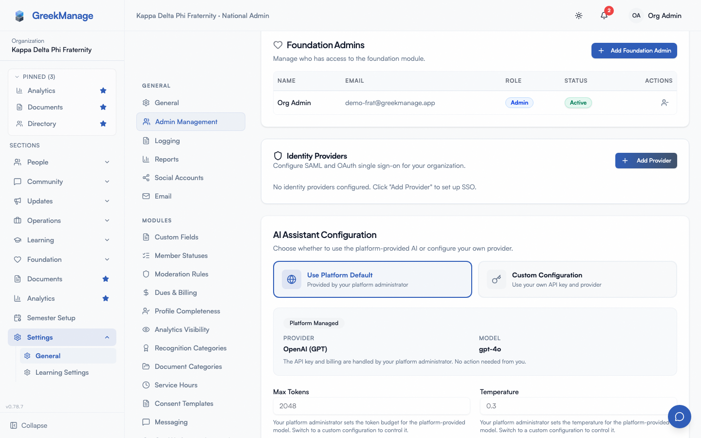 the AI Assistant Configuration card