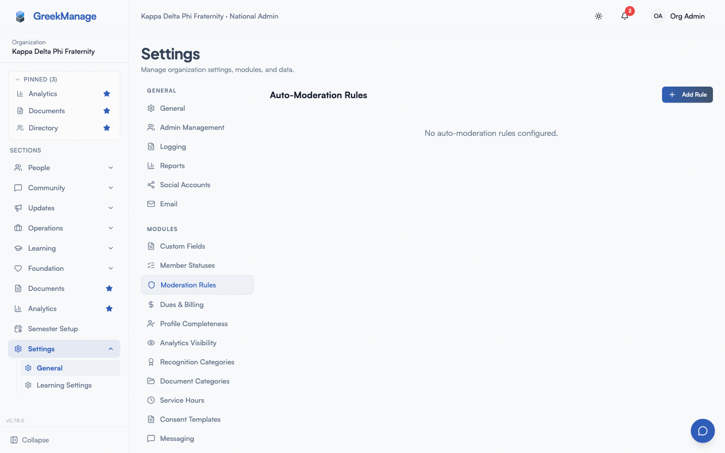 The moderation rules editor.