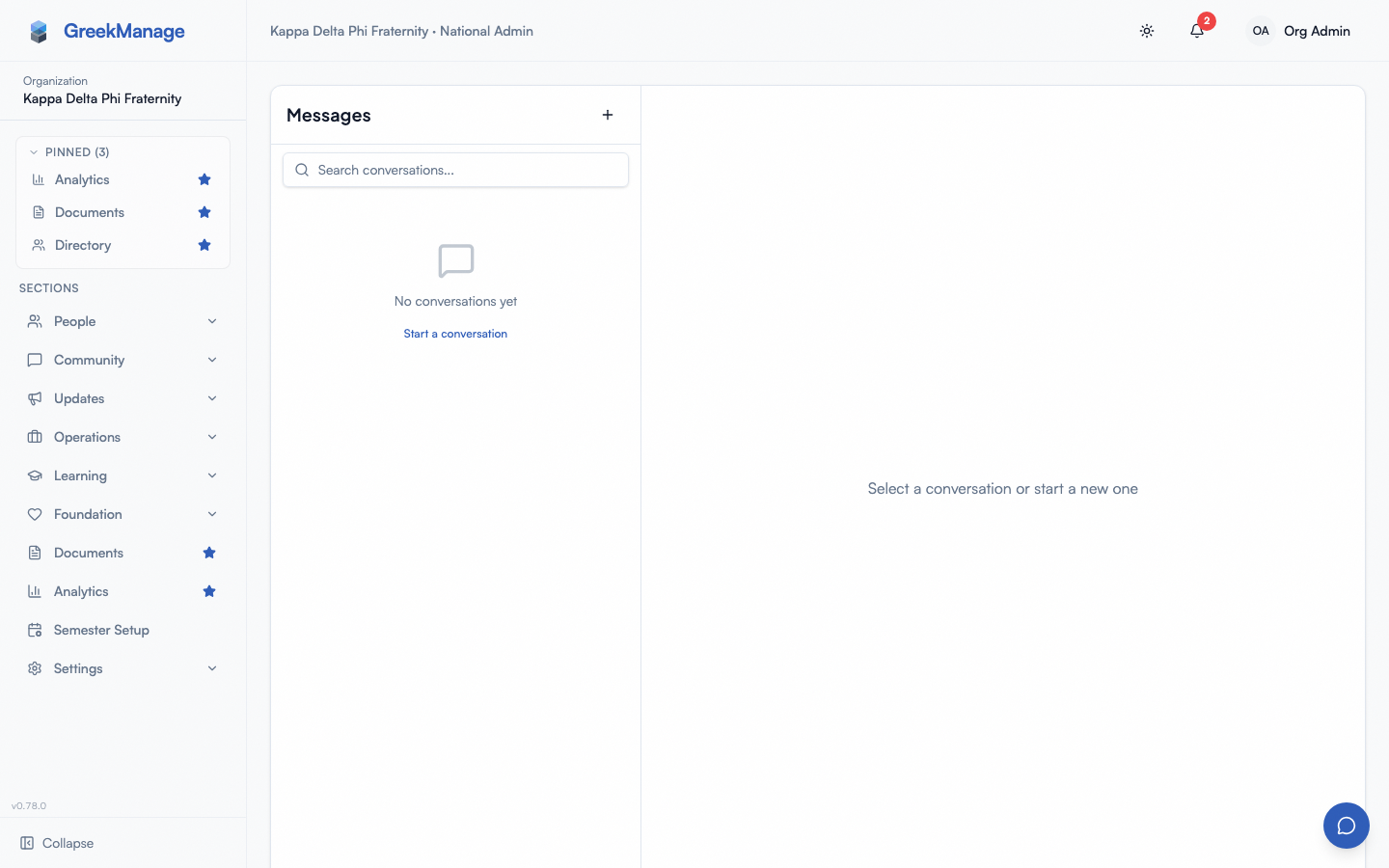 Messages page showing the conversation list, an active thread, the composer, and a typing indicator